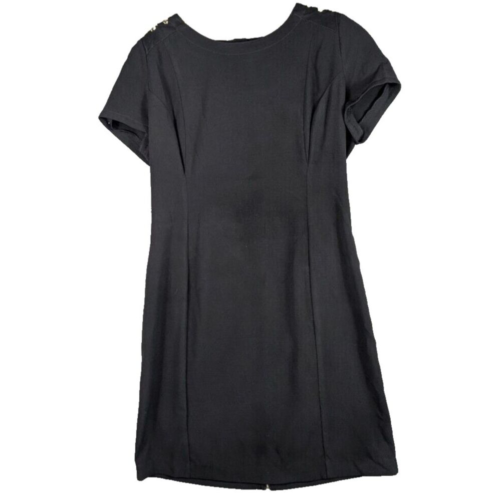 Black Sheath Dress Womens Large Short Sleeve Gold Shoulder Details Classic‎ Goth
